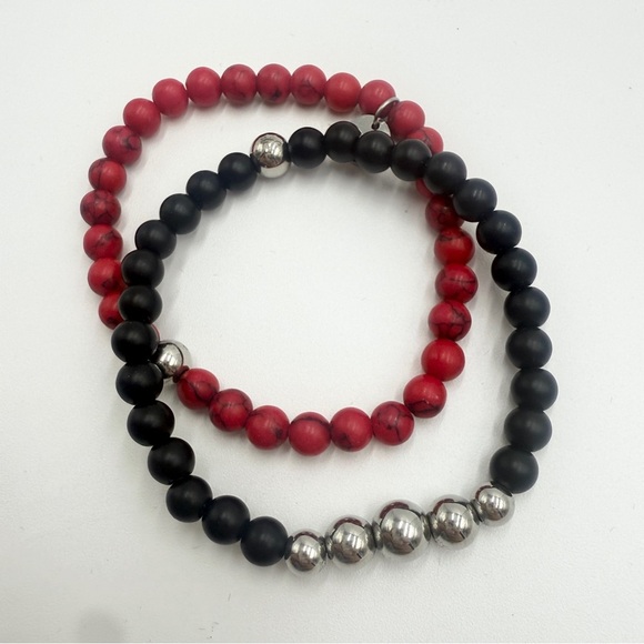 Eye of Horus Protection Elegant Red and Black Gemstone Beaded Bracelet Sets - Picture 6 of 11